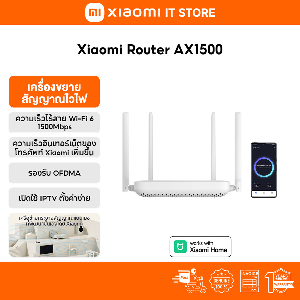 Xiaomi Router AX1500 เราเตอร์ I WiFi 6 Router WiFi I 1500Mbps ความเร็วไร้สาย I การเร่งความเร็วเฉพาะส