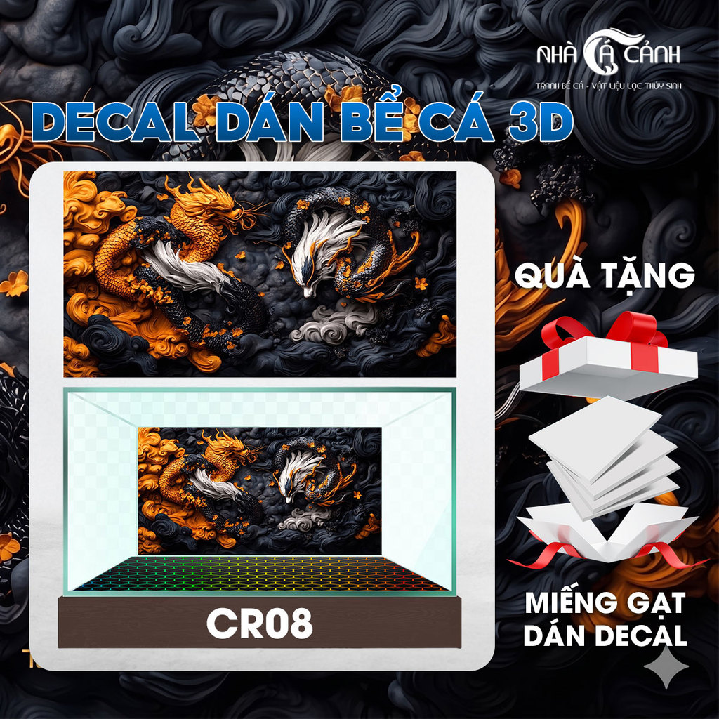 3D ปลาคาร์พและ Arowana Fish Tank Decal CR08 - Super Sharp Fish Tank Sticker คุณภาพสูง หลายขนาด