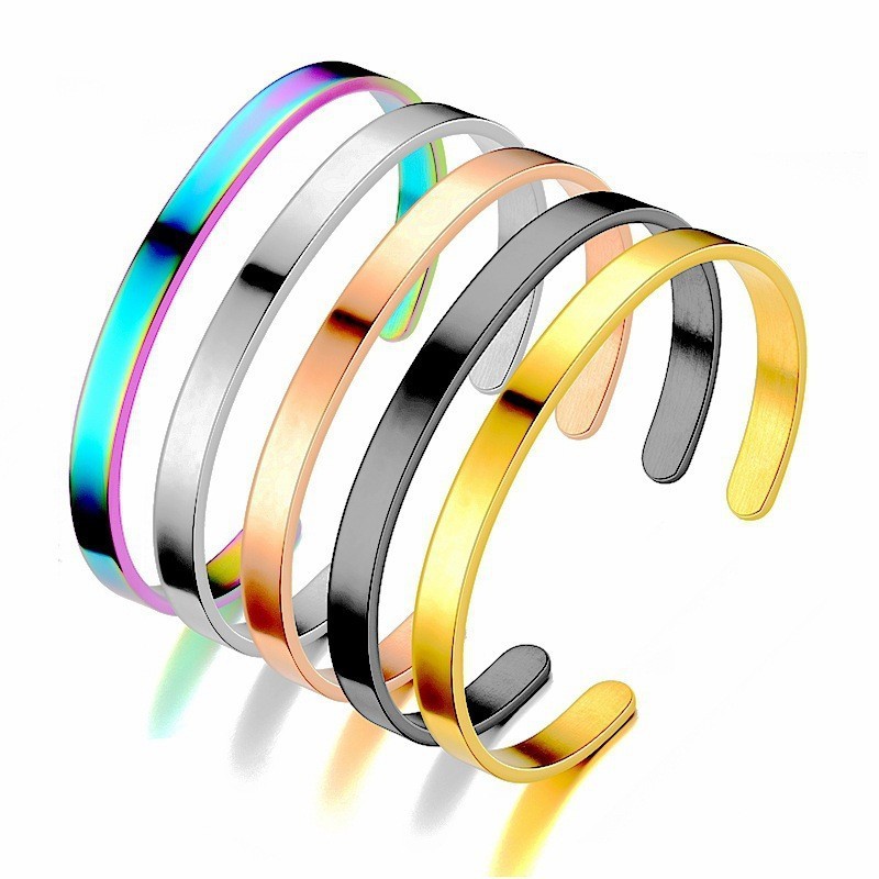 Minimalist Cuff กําไลข้อมือสร้อยข้อมือแฟชั่นสแตนเลสเปิดกําไลข้อมือสําหรับผู้ชายผู้หญิง