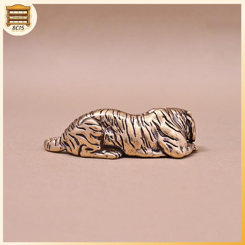[8C15] ทองเหลือง Zodiac Tiger โต๊ะทํางานเครื่องประดับรูปปั้นเฟอร์นิเจอร์ชาสัตว์เลี้ยงตกแต่ง Retro De