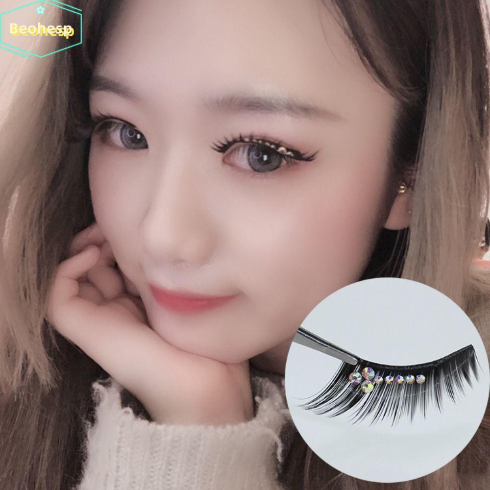 BEOHESP Diamond Manga Lashes Dramatic Volume Shiny Spiry Eye Extension Handmade Glitter Cat Eye