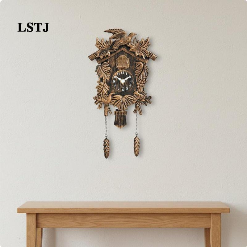 [Lstjj] Cuckoo Clock Distressed Finish Retro Cuckoo Clock Pinecone Pendulum สําหรับเด็ก, ห้องเด็ก