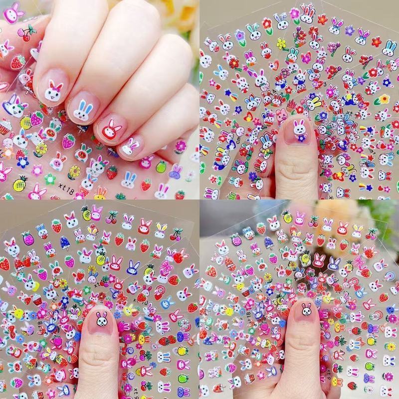 新品儿童可爱卡通指甲贴公主宝宝防水美甲贴花小孩玩具小兔子美甲Cute and sweet nail stickers, children's nail stickers, baby nail stic