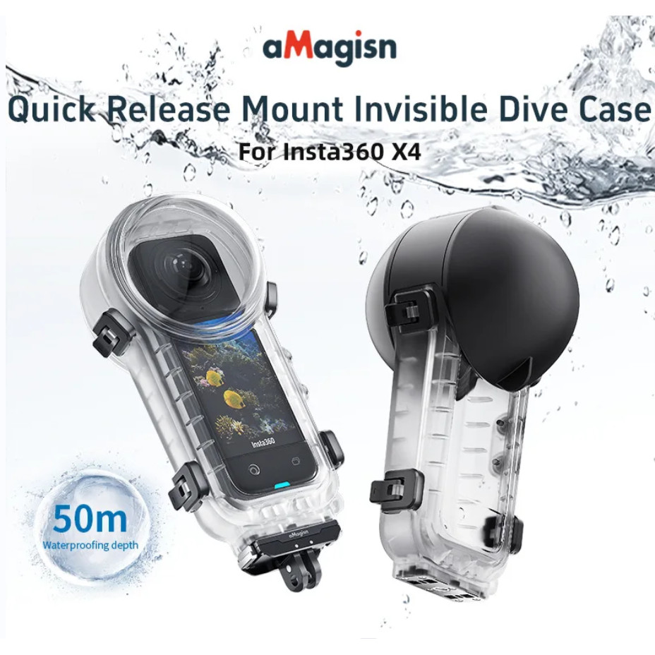 AMagisn สําหรับ Insta360 X4 50M ที่มองไม่เห็น Dive กรณีกันน้ําฝาครอบดําน้ําใต้น้ํา Dive Shell อุปกรณ์เสริม