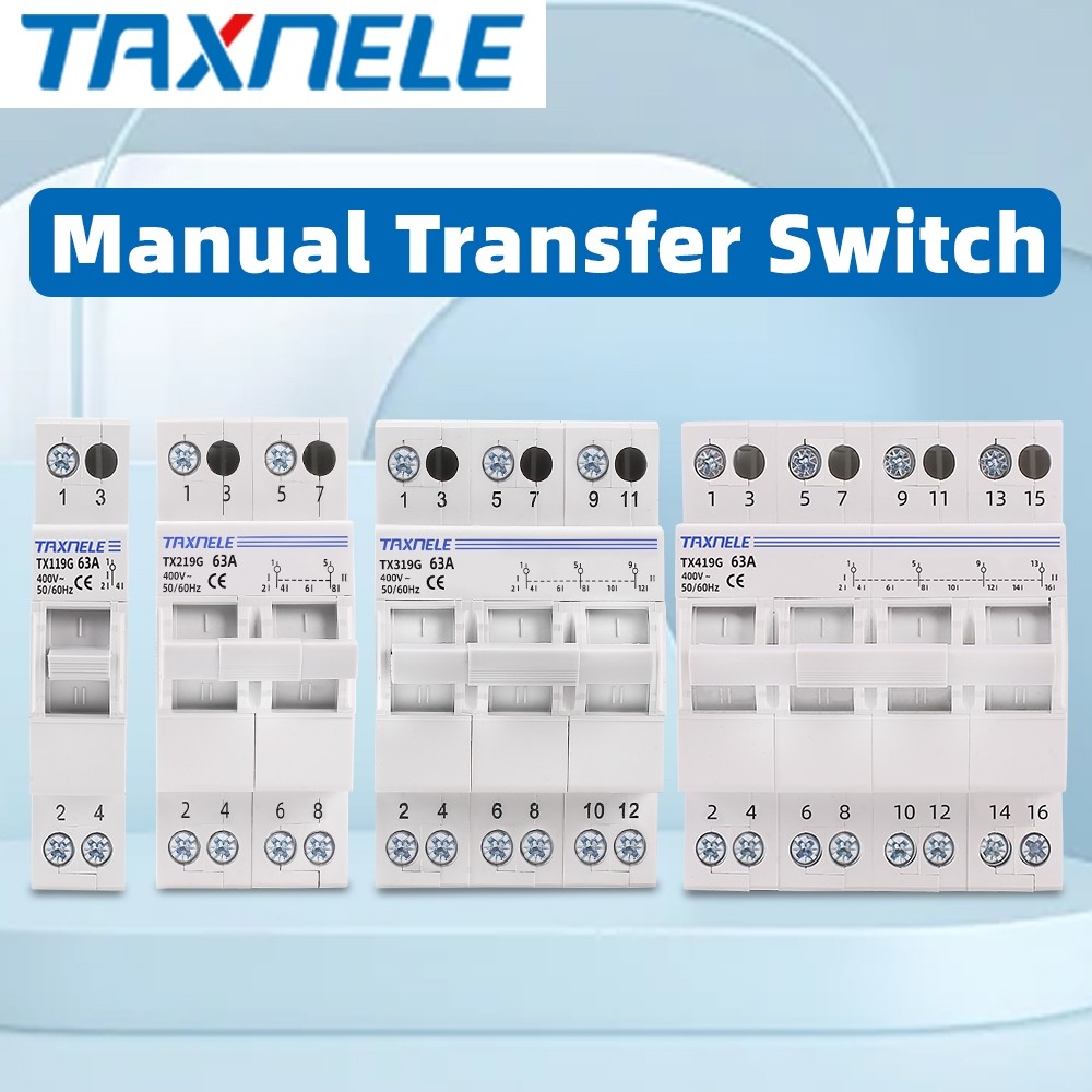 Taxnele 1P 2P 3P 4P 40A 63A MTS Dual Power Manual Transfer Switch Interlock Circuit Breaker Din Rail