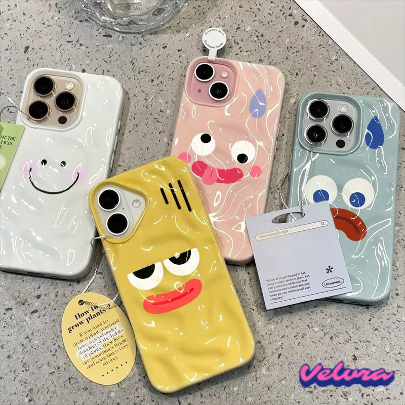 เคสโทรศัพท์แสดงออกตลกน่ารักสําหรับ iPhone 17 15 11 12 13 14 Pro Max 16 Plusซิลิโคนอ่อนนุ่ม Wave พับรูปแบบฝาครอบกันกระแทก