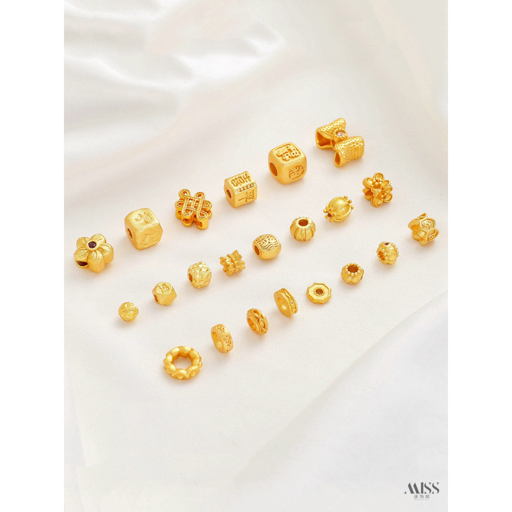 Bb.Sand Gold สีการเก็บรักษาจีน Knot ฟักทองลูกปัด Ingot หกตัวอักษร Proverbs Spacer ลูกปัด diy สร้อยข้