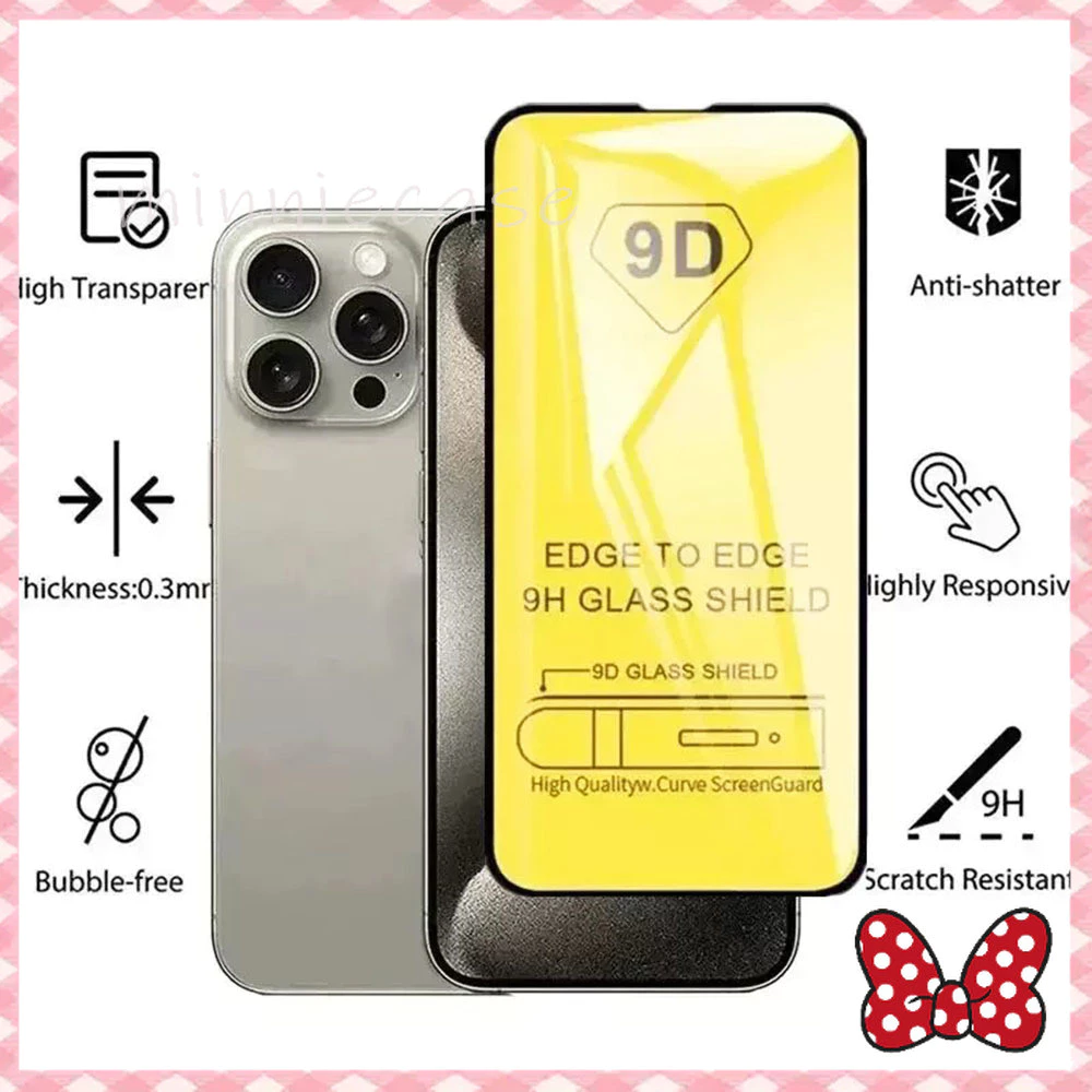 🔥ฟิล์มกระจก เต็มจอ กันน้ำกันน้ำมัน 9D for iPhone 16 11 12 13 14 15 Pro Max 12Mini XS XR 6 7 8Plus SE Screen Protector