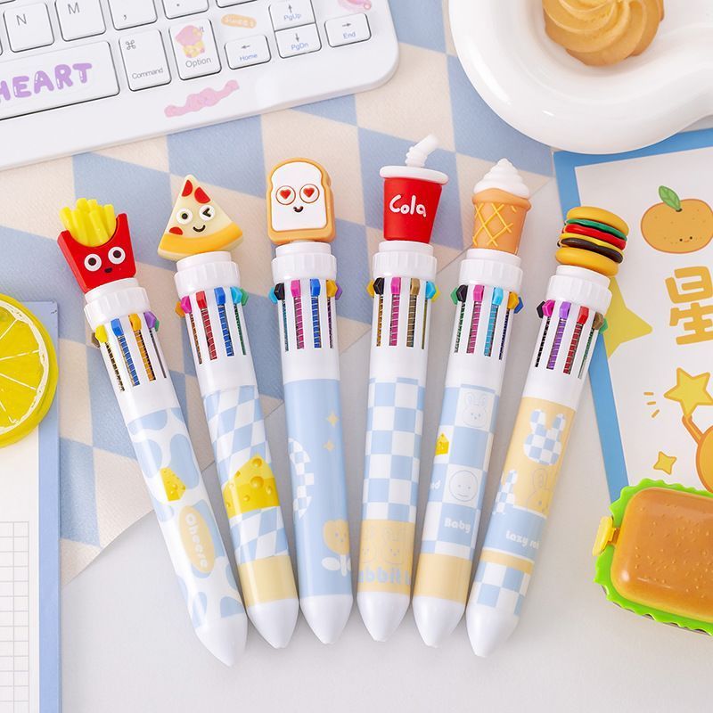 ปากกาหลายสี ปากกาหลายสี Creative Ten-color Fast Food French Fries Burger ปากกาลูกลื่น Graffiti ปากกา