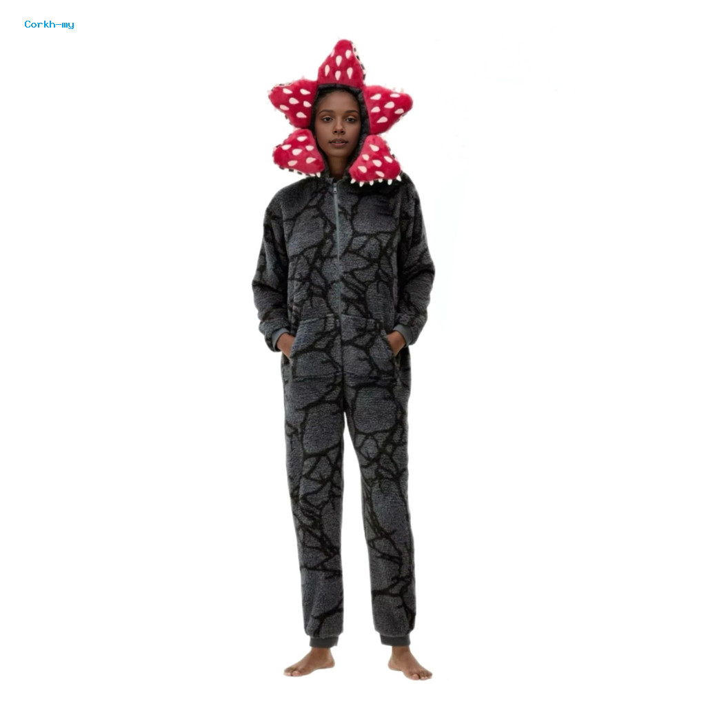 Cor Shape ชุดนอน Cozy Flannel Nightgown Unisex 3d ดอกไม้ Hooded Onesie ชุดนอน Cozy ขนแกะ Jumpsuit คร