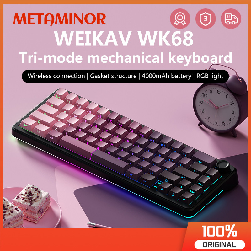 WEIKAV WK68 65% คีย์บอร์ดไร้สาย Bluetooth 2.4g แบบมีสาย 3 โหมด Hot Swappable RGB คีย์บอร์ด