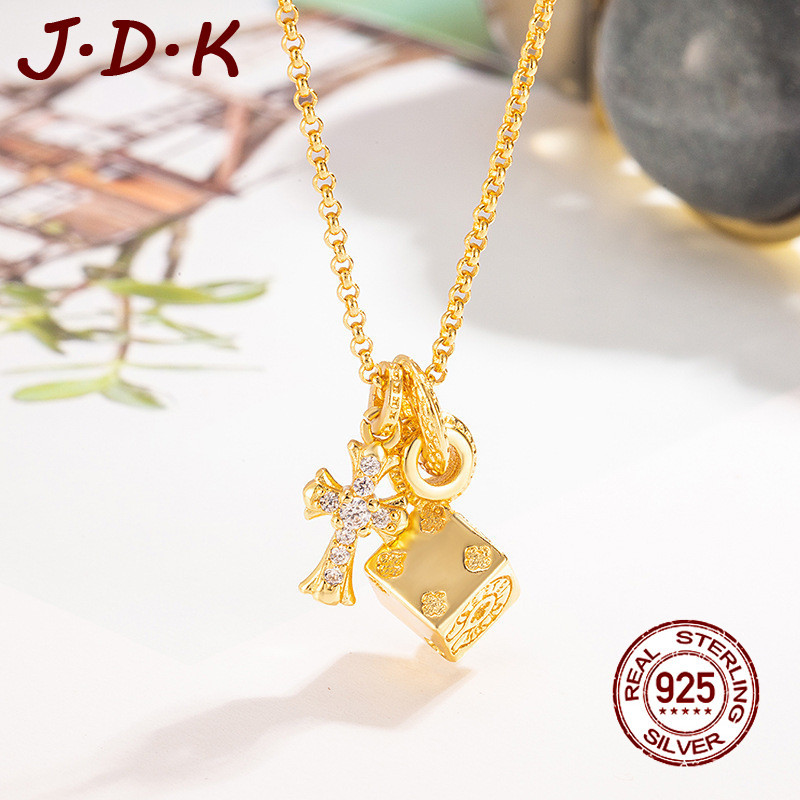 JDK สร้อยคอไม้กางเขนทองคํา 18K ใหม่สําหรับผู้หญิง