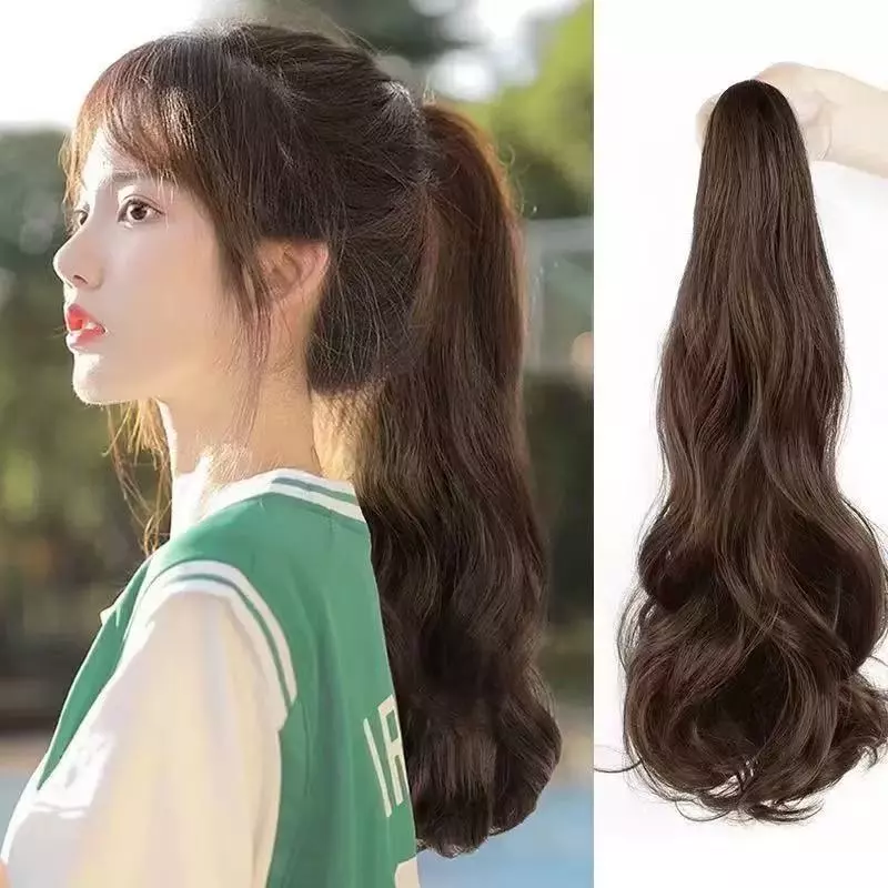 55cm 4สี ธรรมชาติยาวหยิกผมหางม้าสูงคลิป-ใน วิกผมจําลองปลอม