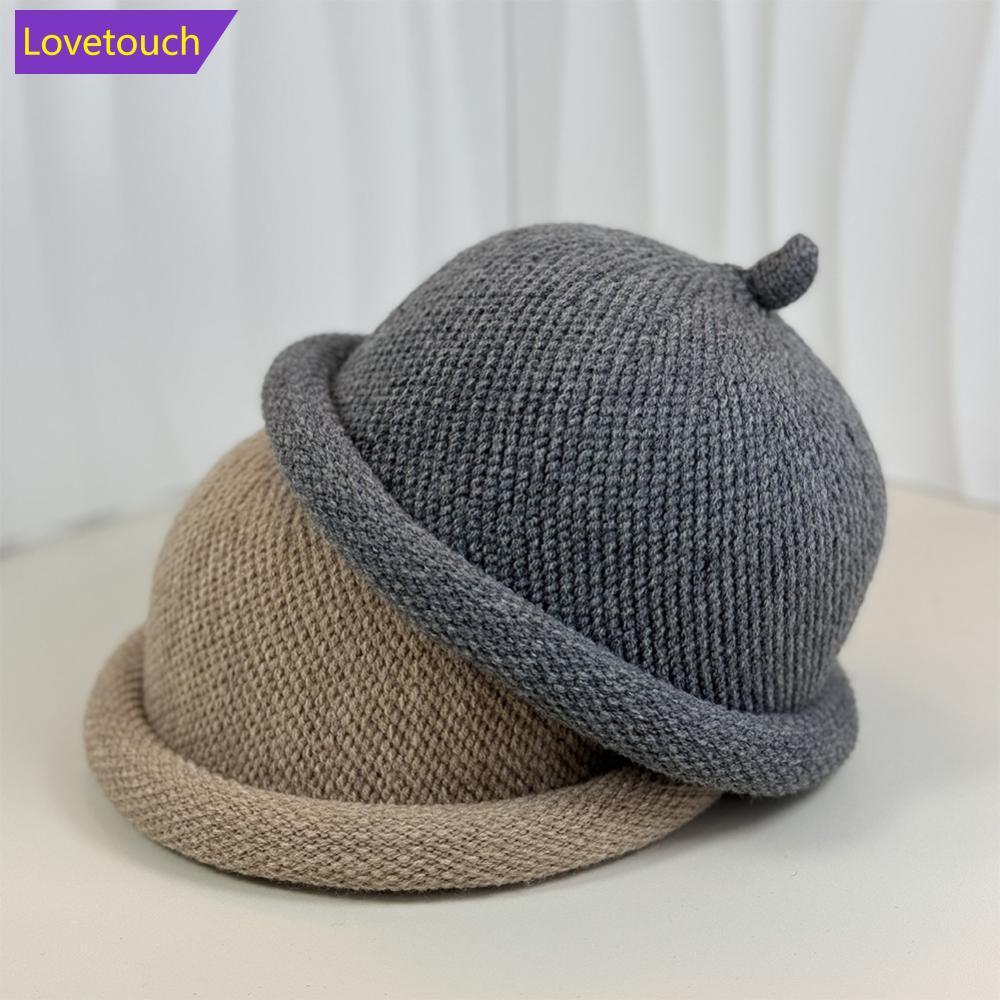 LOVETOUCH ฤดูใบไม้ร่วงฤดูหนาว Roll-up สไตล์ญี่ปุ่นหมวกลําลอง Warm Domed หมวกทําด้วยผ้าขนสัตว์ถักหมวก