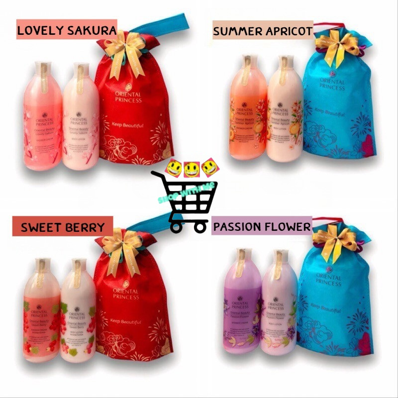 Oriental Princess เซทของขวัญปีใหม่ โลชั่น+ครีมอาบน้ำ แถมถุงผ้าติดโบว์