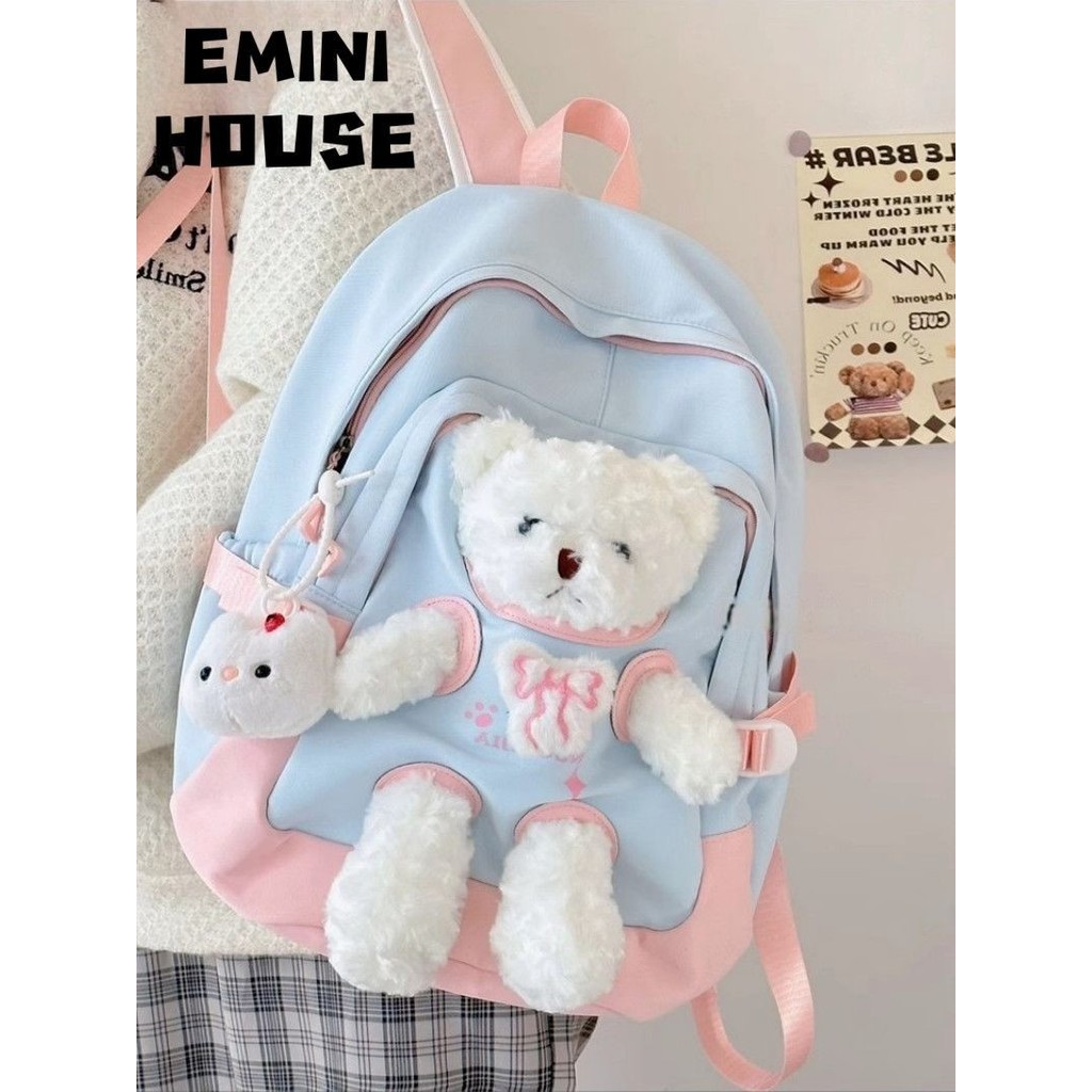 ตุ๊กตาหมีการ์ตูน กระเป๋าเป้สะพายหลังสำหรับเด็กหญิงมัธยมต้น EMINI HOUSE