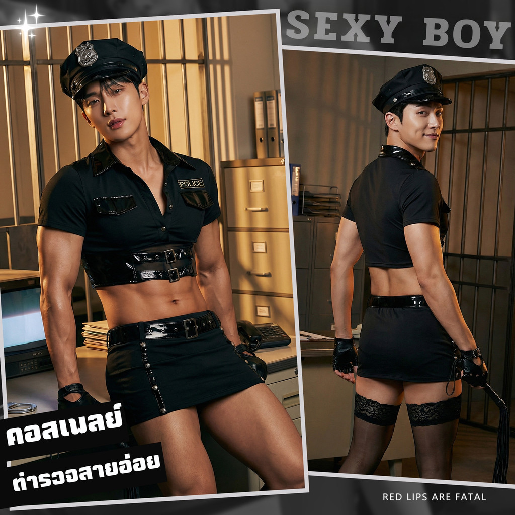 ชุดตำรวจผู้ชายเซ็กซี่  ชุดนอนผู้ชายเซ็กซี่  ชุดคอสเพลย์ผู้ชาย 🚓❤️‍🔥 SEXY BOY ไซส์ S-2XL S-433