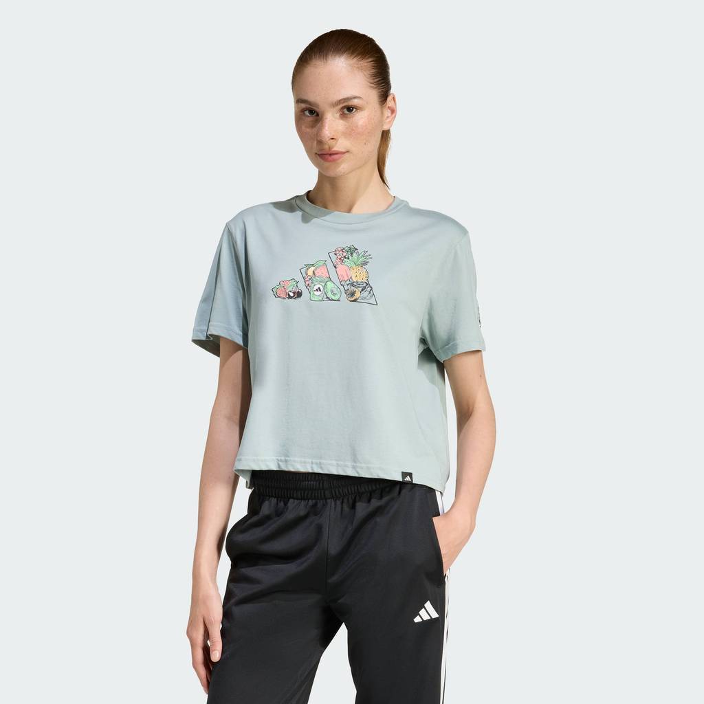 adidas ไลฟ์สไตล์ เสื้อยืดช่วงตัวสั้นทรงหลวม FOOD GRAPHIC ผู้หญิง สีเขียว KA5075