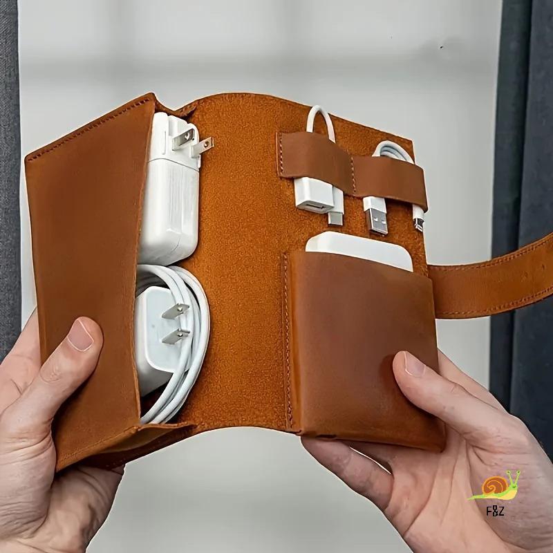 F&Z 1 PC PU หนัง Multipartment Organizer-แบบพกพา Tech School อุปกรณ์เสริมสําหรับสายเคเบิล,เครื่องชาร