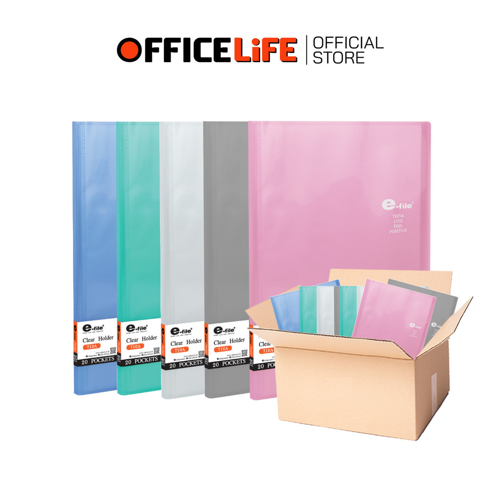 E-File (อี-ไฟล์) แฟ้มสะสมผลงาน รุ่น 710A ขนาด A4 บรรจุไส้ 20 ซอง (เติมไส้ไม่ได้) ปกสอดโชว์ เอกสารได้