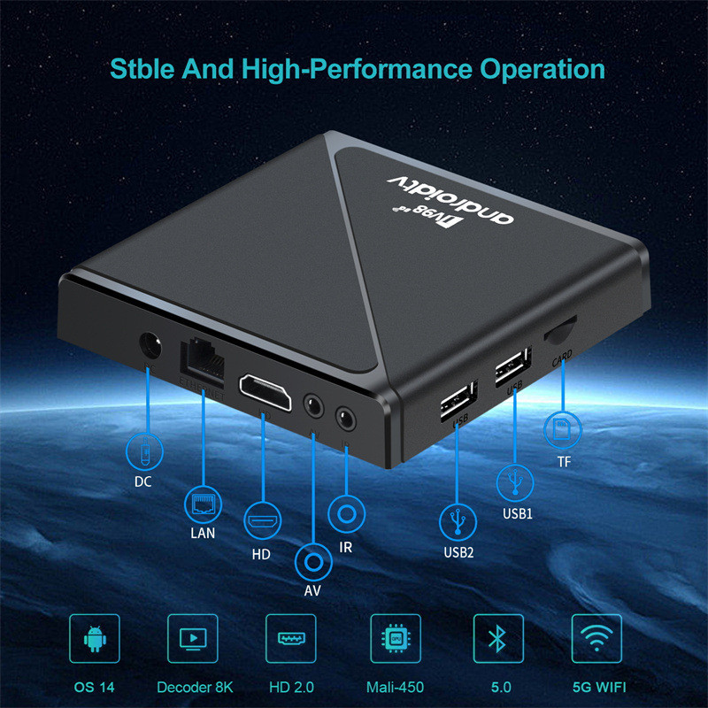 TV98 PRO กล่องรับสัญญาณ ATV Quanzhi H313 Android14 กล่องทีวีปุ่มดิจิตอล WIFI