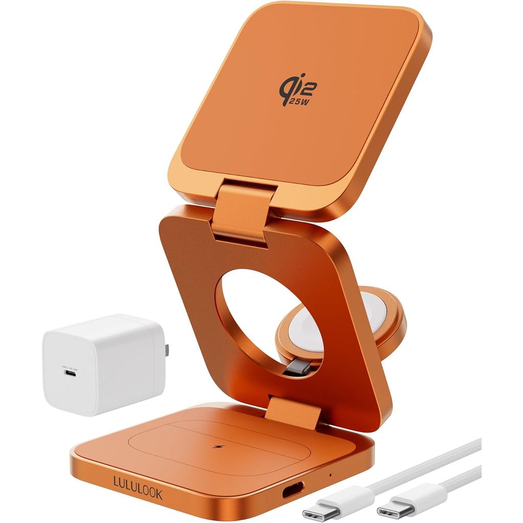 LULULOOK Qi2.2 25W Wireless Charger - Magnetic 3 in 1 สถานีชาร์จสําหรับ iPhone 17/16/15/14/13/12, Ap