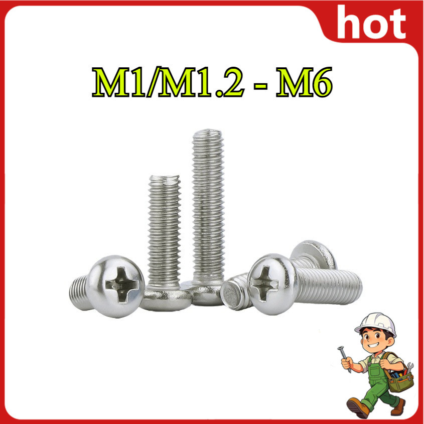 น็อต สกรู หัวร่ม หัวกระทะ แฉก T+ ชุบนิกเกิล  เกลียวมิล M1/M1.2/M1.4/M1.6/M2/M2.5/M3/M4/M5/M6 * L2-50