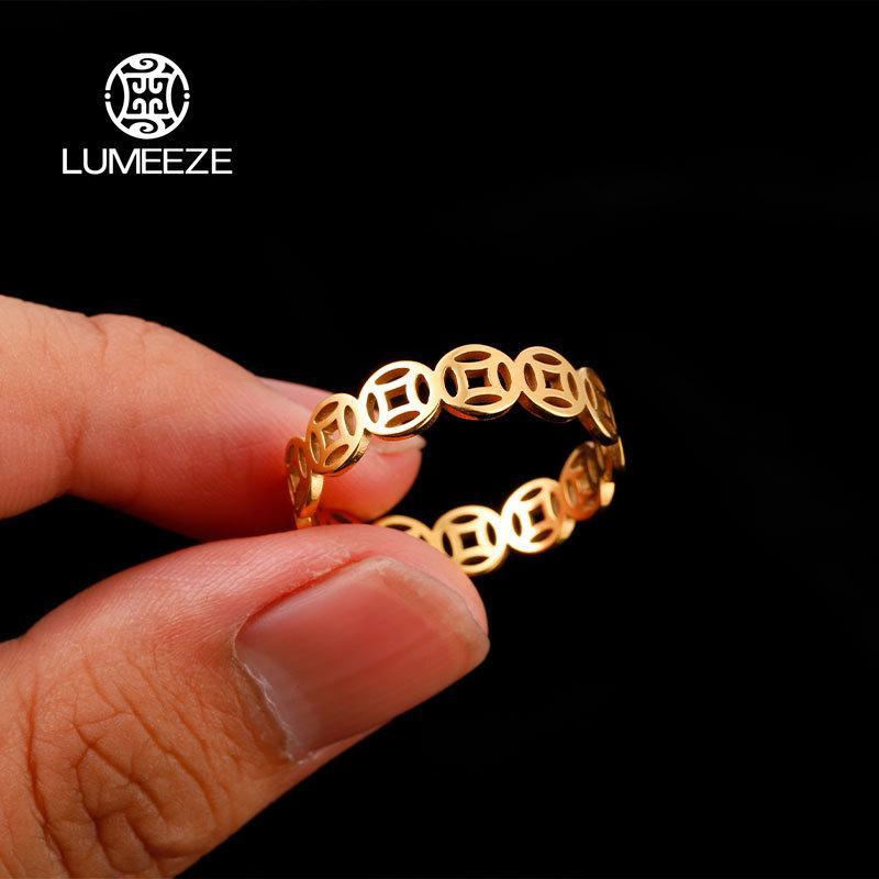 LUMEEZEL ไม่เลือนหายไปสแตนเลสVINTAGEทองแดงเหรียญMoney Catcherคลาสสิกอเนกประสงค์ความมั่งคั่งLucklyนิ้วมือPentalcleแหวนคู่เครื่องประดับของขวัญTS379 #