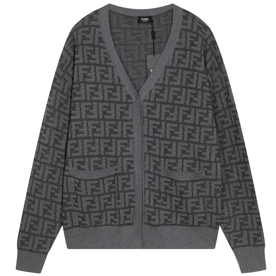 Fendi Fendi Cardigan Men Street Wear Classic Old Pattern Jacquard logo Letter Full Print Vneck Doubl