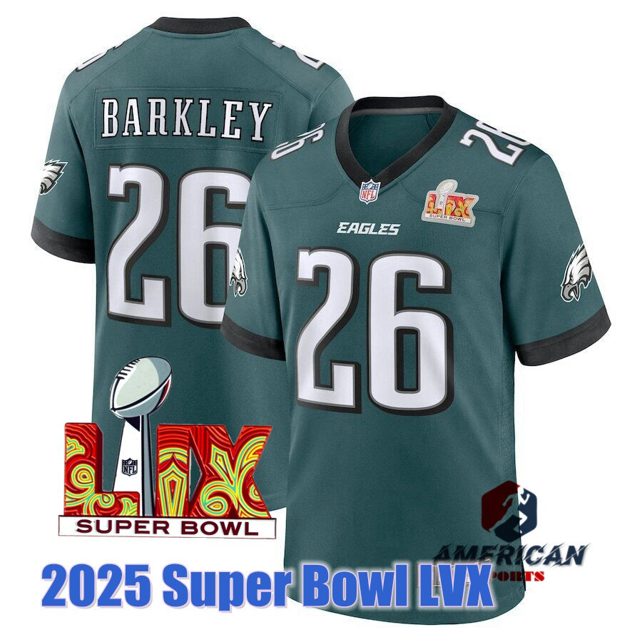 NFL Jersey เสื้อทีมฟุตบอลอเมริกัน Philadelphia Eagles สีเขียว ของ Saquon Barkley สำหรับ Super Bowl L