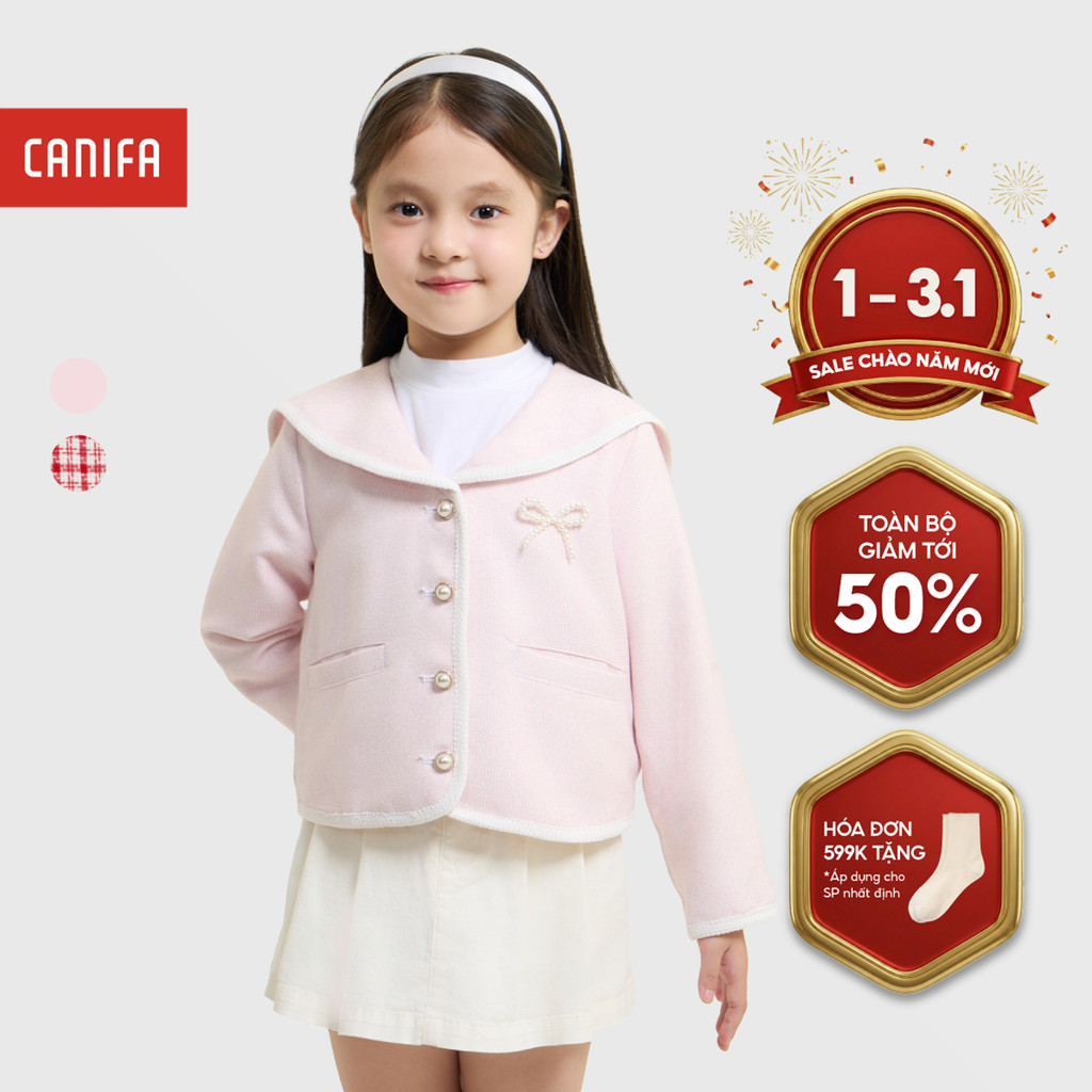 แคลิฟอร์เนีย เสื้อแจ็กเก็ตเด็กผู้หญิงคอปกบัวติดกระดุมลายโบว์น่ารัก 1OT25ค004