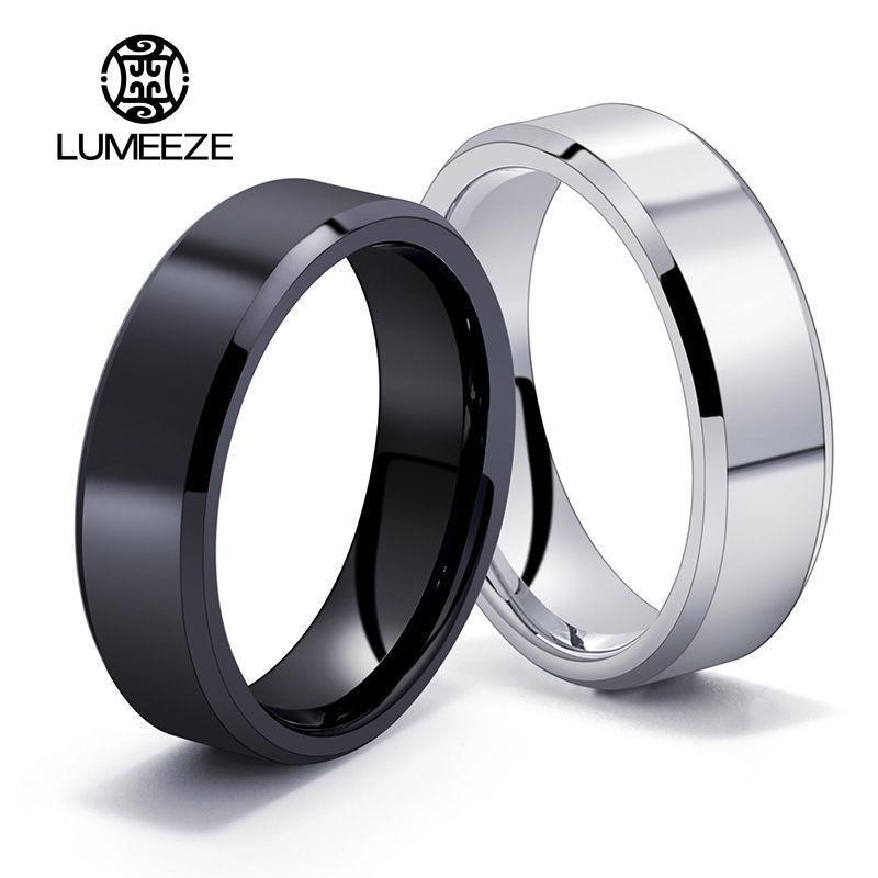 LUMEZE 4 มม./8 มม.Charm เครื่องประดับแหวนสําหรับผู้ชายผู้หญิงสแตนเลสสีดําแหวนงานแต่งงานหมั้น Band คุณภาพ Matte ชายเครื่องประดับ A37 #