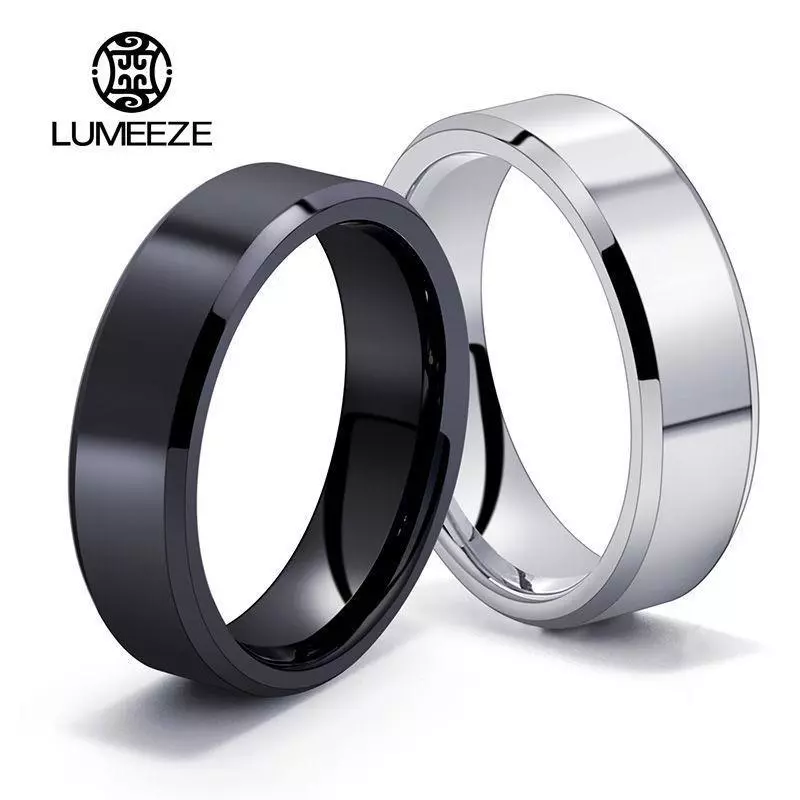 LUMEZE 4 มม./8 มม.Charm เครื่องประดับแหวนสําหรับผู้ชายผู้หญิงสแตนเลสสีดําแหวนงานแต่งงานหมั้น Band คุณภาพ Matte ชายเครื่องประดับ A37 #
