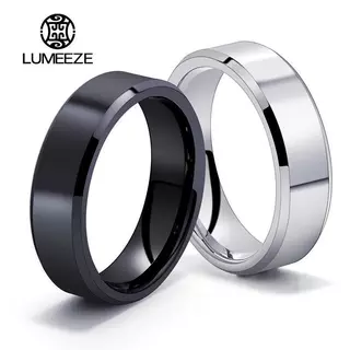 LUMEZE 4 มม./8 มม.Charm เครื่องประดับแหวนสําหรับผู้ชายผู้หญิงสแตนเลสสีดําแหวนงานแต่งงานหมั้น Band คุณภาพ Matte ชายเครื่องประดับ A37 #