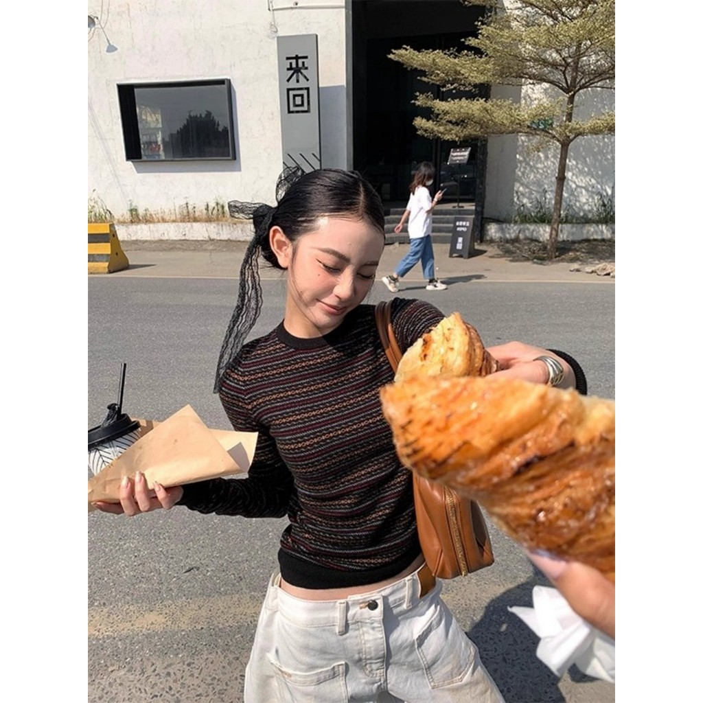 เสื้อไหมพรมลายทางสำหรับฤดูใบไม้ร่วงและฤดูหนาว ฐานด้านบน - รูปที่ 3