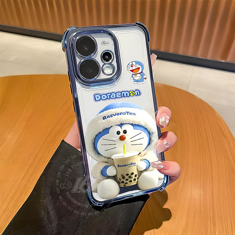 เคส OPPO Reno 16 16F 15 15F 5G เคส OPPO Reno 16 15 Pro 5G เคสน่ารักการ์ตูนนำโชคโดราเอมอน เคสเจลใสอ่อนนุ่มกันกระแทก พร้อมฝาครอบเลนส์กล้องและฟิล์มป้องกันเลนส์ เคสโทรศัพท์ตลก