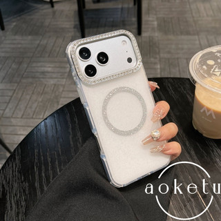 เหมาะสําหรับ Apple 17 Promax เคสโทรศัพท์ iPhone 16 ขอบกลมกึ่งโปร่งใสแวววาวแม่เหล็กดูด 15 ค่าความงามสูง 14 Glitter เพชร 13 รูขนาดใหญ่ห่อเต็ม anti d