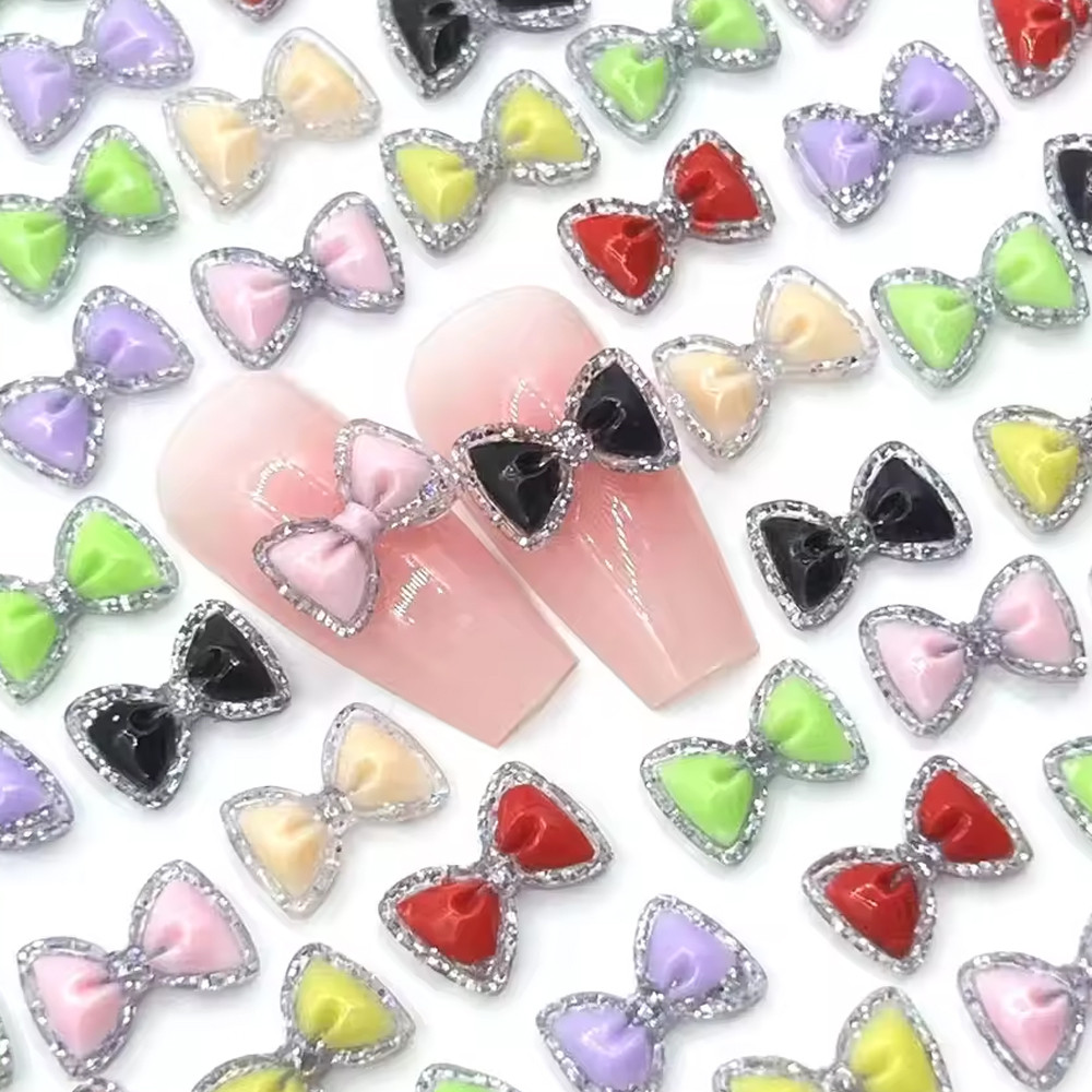 50pcs Sparkling Luminous Bowtie Nail Art Charms 3D น่ารัก Mini สีสันสุภาพบุรุษ Bowknots อุปกรณ์เล็บ DIY อุปกรณ์แต่งเล็บไม่มีกาว