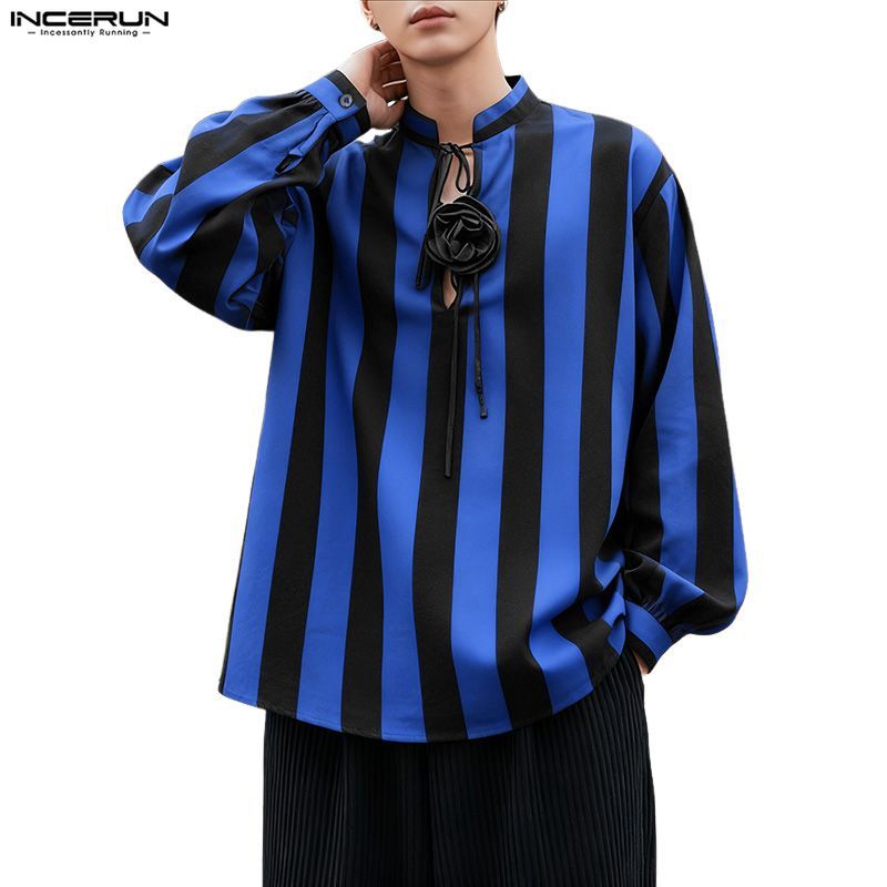 เสื้อเชิ้ตแขนยาวลายดอกไม้สามมิติ สไตล์แฟชั่นสำหรับผู้ชาย