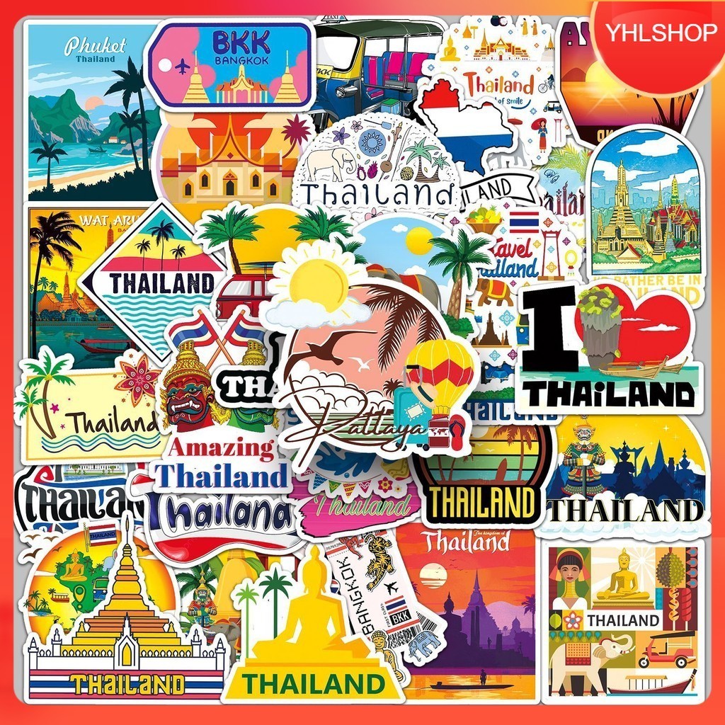 🚀พร้อมส่งจากไทย🚀 50แผ่น สถานที่เที่ยวในไทย วิว Sticker Landmark Thai สติกเกอร์ ตกแต่งโน๊ตบุ๊ค กันน้ำ