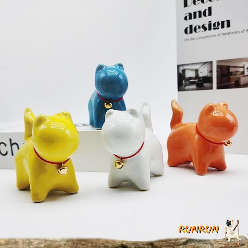 RUNN Elegant เซรามิคลูกแมว Figurine ลูกแมวขนาดเล็กรูปปั้นเครื่องประดับสําหรับตาราง Home Office ชั้นวางโต๊ะตกแต่ง