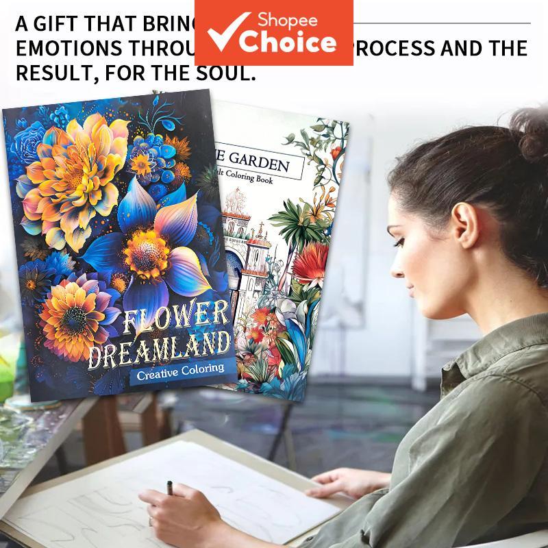 Themed Sketchbook 2-Book + สมุดระบายสีสําหรับผู้ใหญ่ – ภาพวาดคลายเครียด, กระดาษ A4 หนา, ผ่อนคลายสร้า