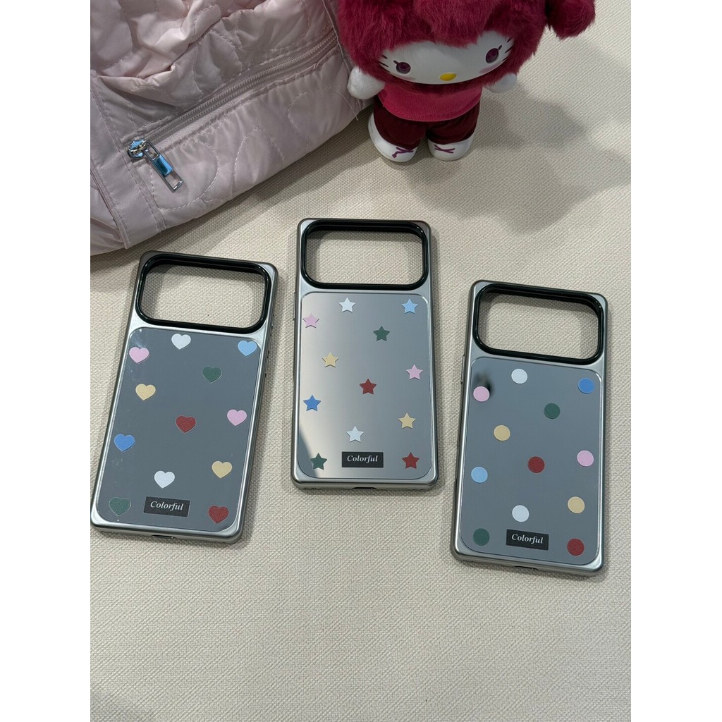 รูปสี่เหลี่ยมผืนผ้าเฉพาะออกแบบน่ารักกรณีเกาหลี Ins High-End Electroplated กระจกพื้นผิว Polka Dot Star รูปแบบป้องกันกันกระแทกป้องกันกล้องสําหรับ iPhone 17 Pro Max 16 P