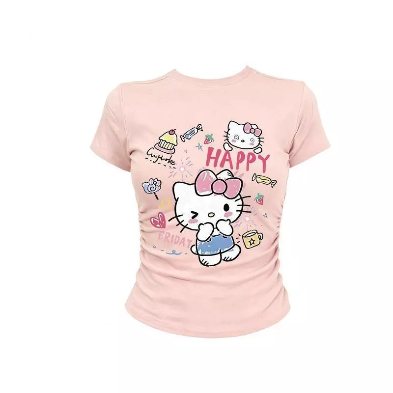 เสื้อยืดแขนสั้นพิมพ์ลายคุณภาพสูง ทรงเข้ารูป เสื้อครอปเปิดไหล่ น่ารักหวานๆ สไตล์สตรีทย้อนยุค สไตล์มินิมอลเกาหลี tga