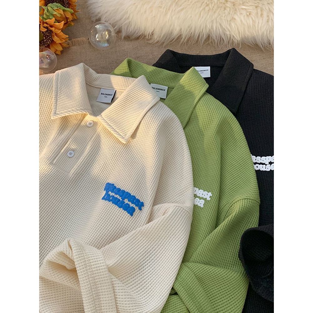 เสื้อโปโลแขนสั้น Avocado Green Waffle สำหรับทุกคน สไตล์ STREETWEAR แห่งซัมเมอร์