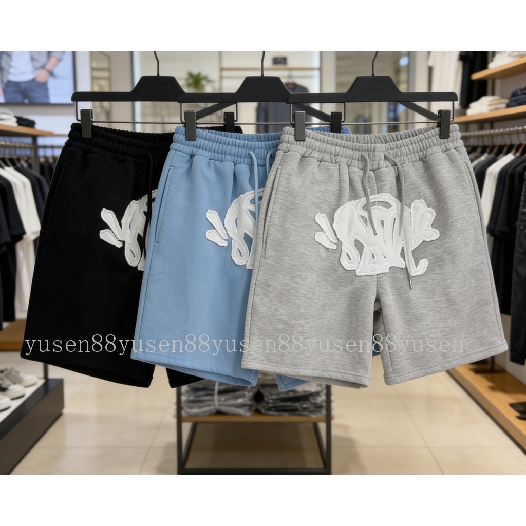 SYNA WORLD กางเกงขาสั้นสไตล์Hip-Hop สำหรับผู้ชายและผู้หญิง แบบ loose fit เหมาะสำหรับแต่งตัวในวันหยุด