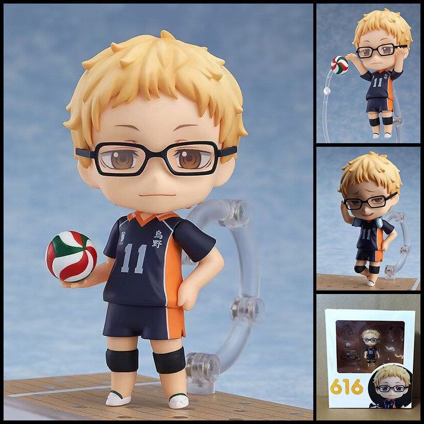 Kei Tsukishima Nendoroid 616 # Haikyuu อะนิเมะรูปรุ่น Q PVC Action Figurine ของเล่นสะสมสําหรับแฟนๆ