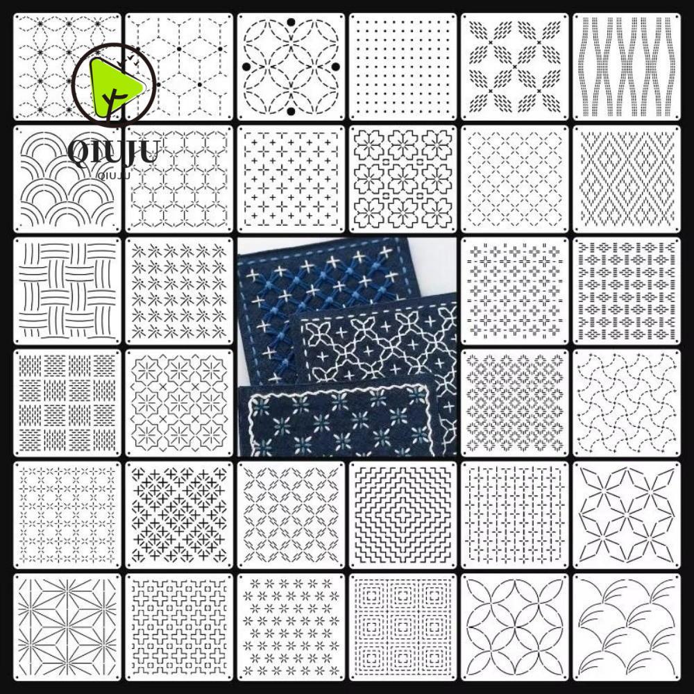 QIUJU 9/32 ชิ้น Patchwork ลายฉลุ,นํามาใช้ใหม่โปร่งแสง Sashiko เย็บปักถักร้อยแม่แบบ, Handmade เรขาคณิต PET ลายฉลุเย็บปักถักร้อยหัตถกรรมเครื่องมือ