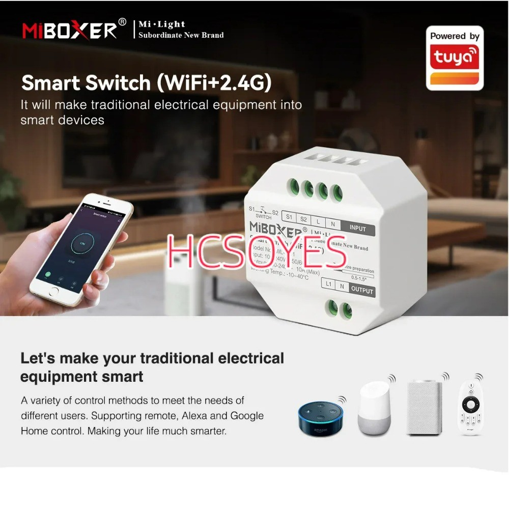 MiBoxer (Wifi+2.4G) สวิตช์อัจฉริยะ RF Push Dimmer WL-SW1 100-240V App /Voice /รีโมทคอนโทรล