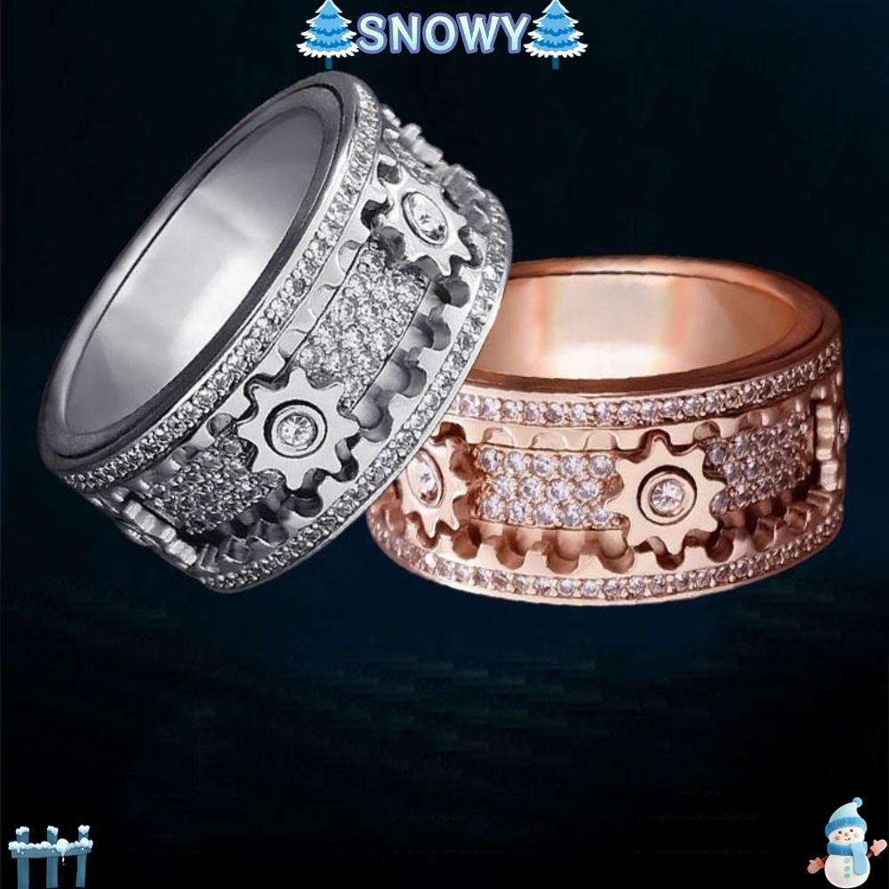 SNOWY Gear Spinner Rings Handmade Diamond Orate Mechanical Band Ring